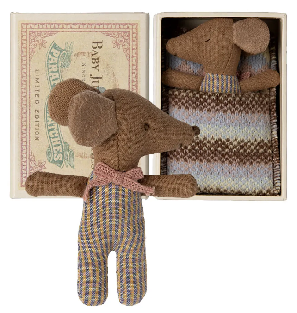 Maileg Sleepy Wakey Baby-Mäusemädchen in Streichholzschachtel- Puppenhaus Und Mäusehaus|Maileg Babymäuse Und Häschen.