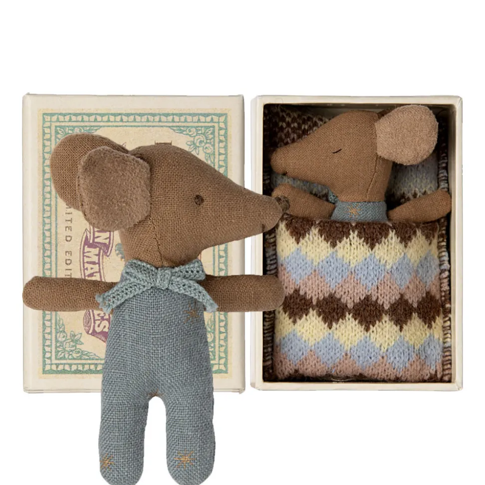 Maileg Sleepy Wakey Baby-Mäusejunge in Streichholzschachtel- Puppenhaus Und Mäusehaus|Maileg Babymäuse Und Häschen.