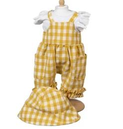 Mamamemo doll clothes & accessories Mamamemo karierte Latzhose mit weißem T-Shirt und Sommerhut- Gordi Puppenkleidung|Paola Reina Gordi Babypuppen