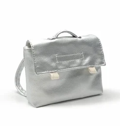 Minikane -Schultasche für die Gordi-Puppen / silbernes Kunstleder- Puppenmöbel Und Zubehör|Gordi Puppenkleidung