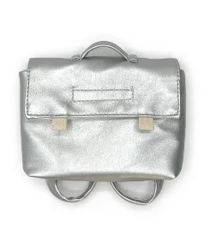 Minikane -Schultasche für die Gordi-Puppen / silbernes Kunstleder- Puppenmöbel Und Zubehör|Gordi Puppenkleidung