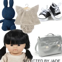 Minikane -Schultasche für die Gordi-Puppen / silbernes Kunstleder- Puppenmöbel Und Zubehör|Gordi Puppenkleidung